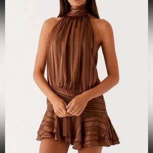 New Peppermayo brown chiffon mini dress
